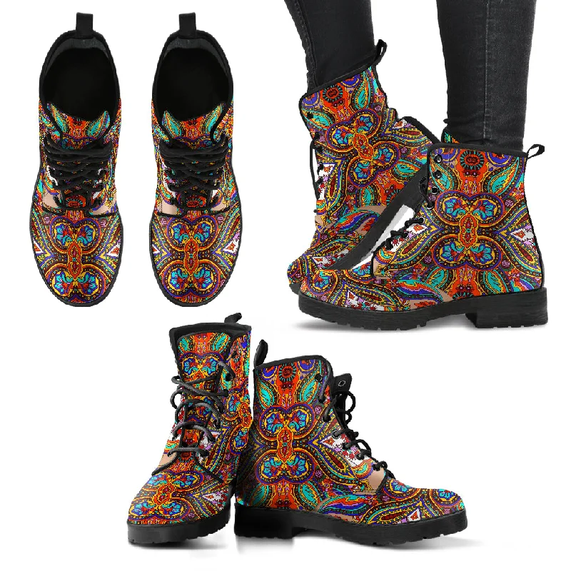 Romantic Data Colorful Paisley Handcrafted Vegan Boots