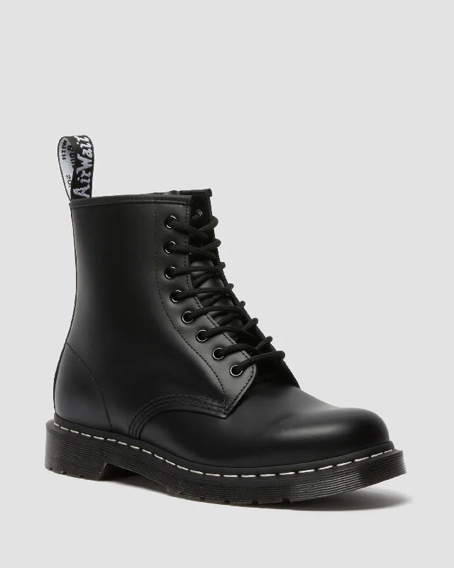 High-end Fashion 1460 White Stitch Polished Smooth Leather Boots