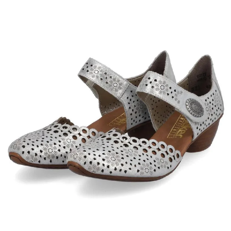 Cute Design Rieker Mirjam 53 Silver Leather Heel (Women's)