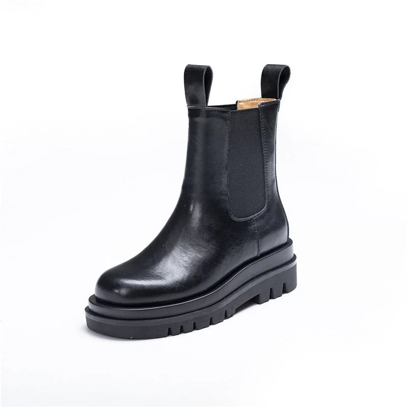 Bright Colors Women's Platform Chelsea Boots Elastic Black Chunky Boots