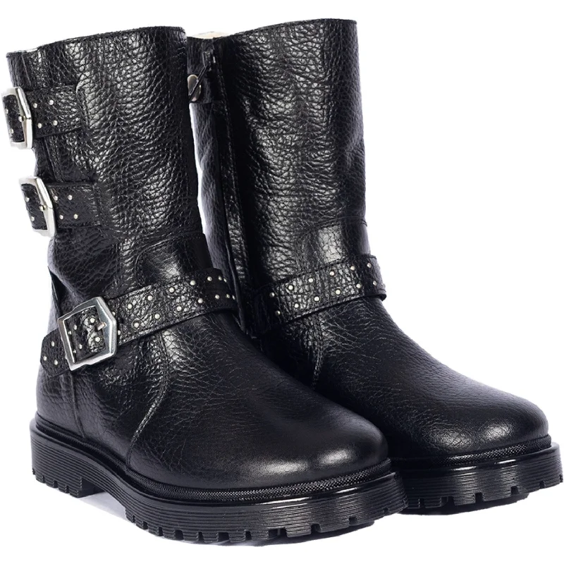 Youthful Vitality Angulus Black Tex boot with rivets, buckles and zipper