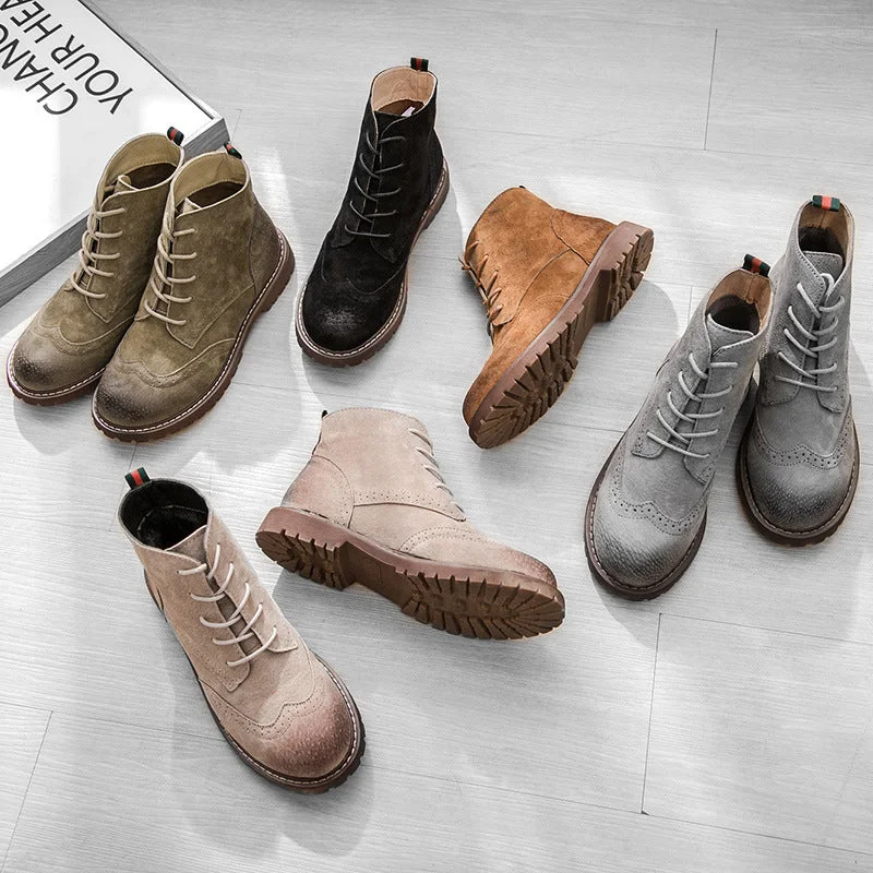 Practical Style Women's Suede Lace Up Brogue Boots