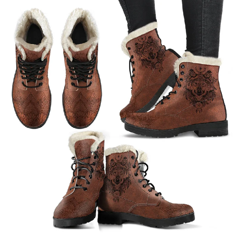 Unique Fashion Boho Wolf Fur Leather Boots