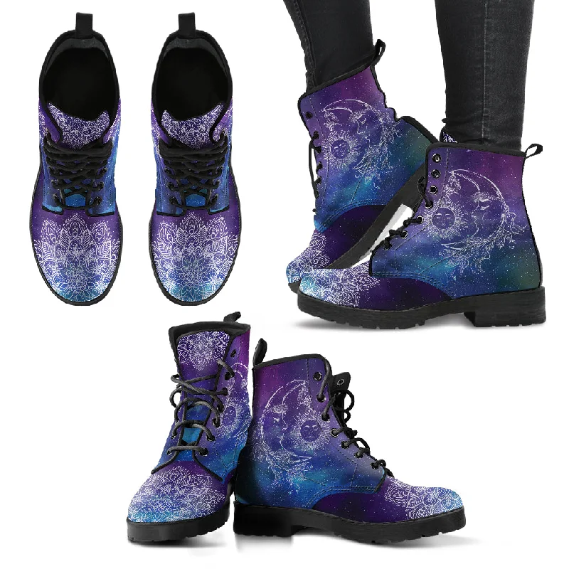 Bright Colors Sun and Moon Galaxy Handcrafted Boots