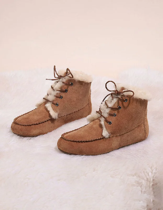 Tropical Style Anti-slip Lace-up Suede Winter Boots with Fur