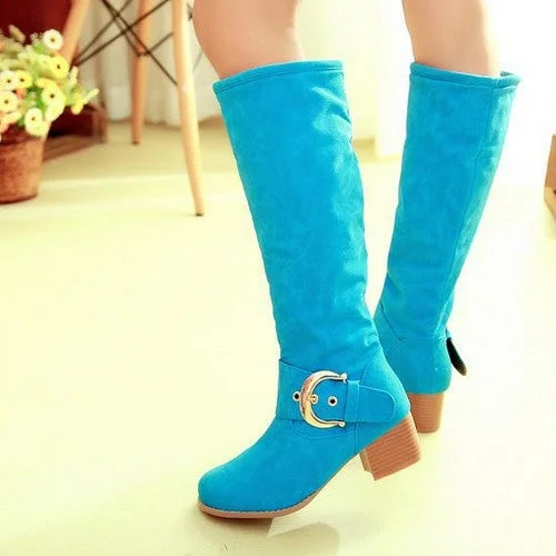 Fashion Innovation Women Knee High Boots Candy Colors High Heels Shoes Woman  3363