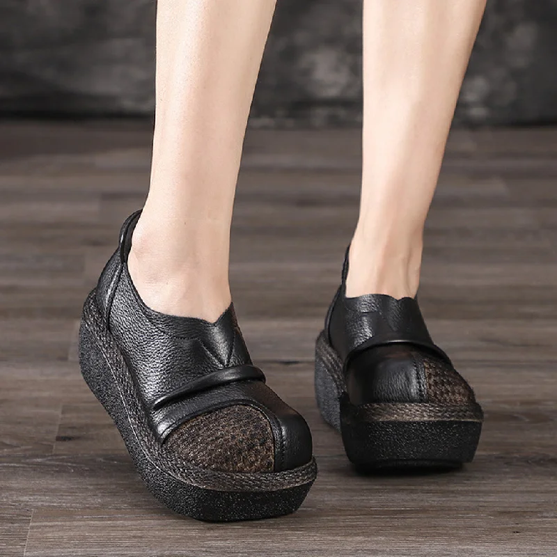 Personal Design Autumn Winter Leather Thick Retro Waterproof Platform Comfortable Women's Shoes