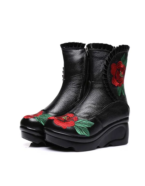 High-end Design Ethnic Style Handmade Embroidery Wedge Boots