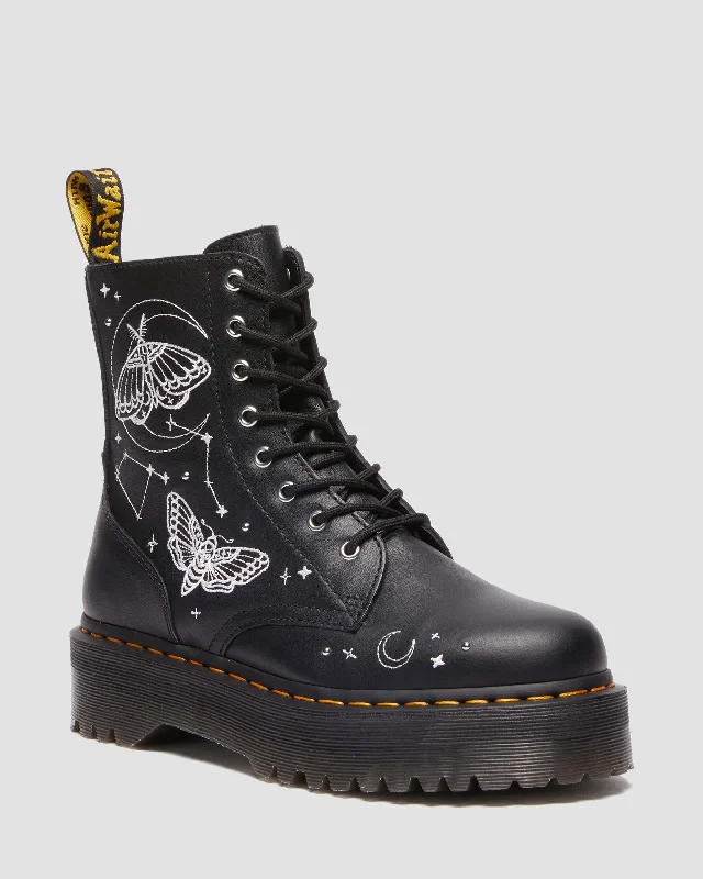 Must-have For Fashion Jadon Celestial Moth Embroidered Leather Platform Boots
