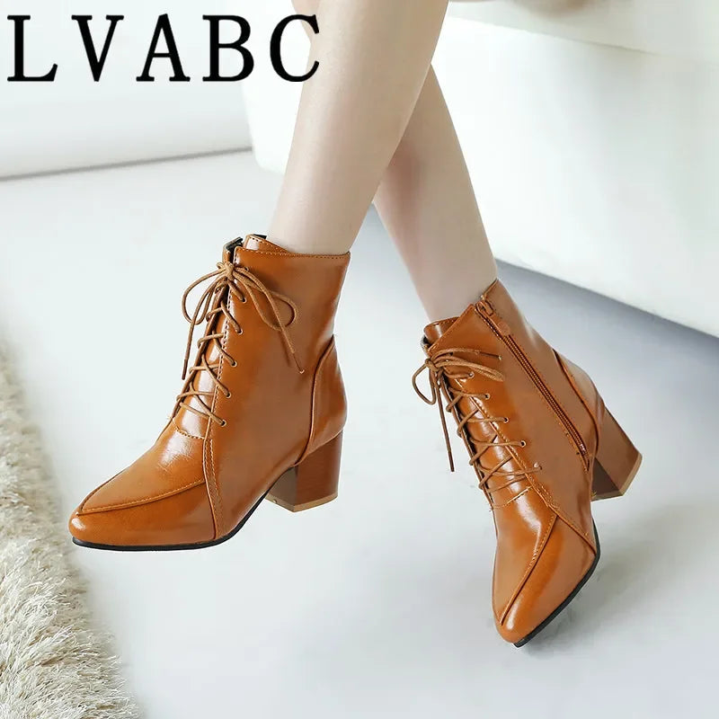 New Products Round Toe Lace-Up Ankle Boots