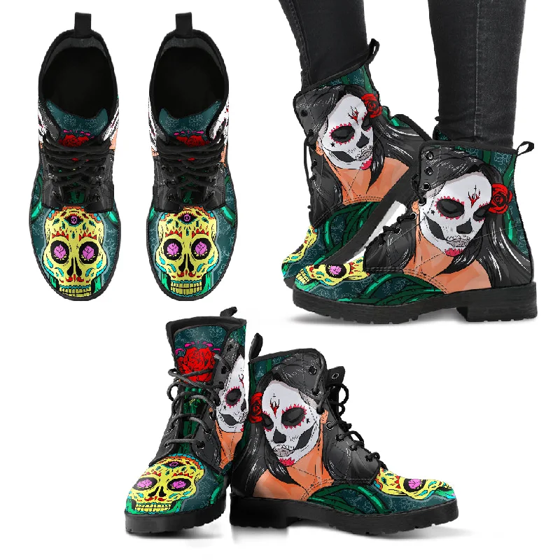 Elegant Design SUGAR SKULL ROSE BOOTS - FREE WORLDWIDE SHIPPING