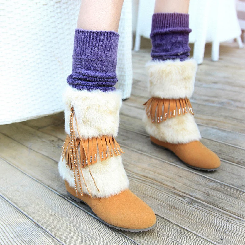 Practical Style Tassel Snow Boots Suede Winter Wedges Women Shoes