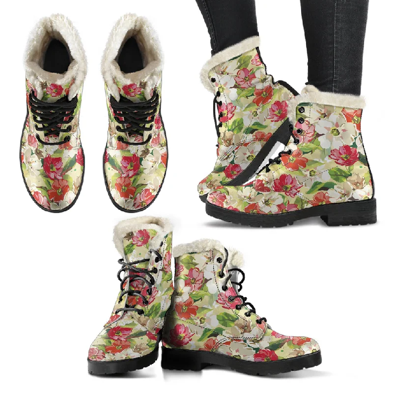 Bright Colors Colorful Flowers - Vegan Fur Boots