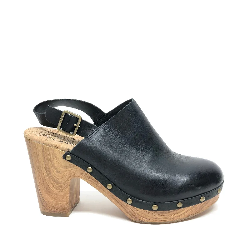 Fashion Design Black Shoes Heels Block Kork Ease, Size 10