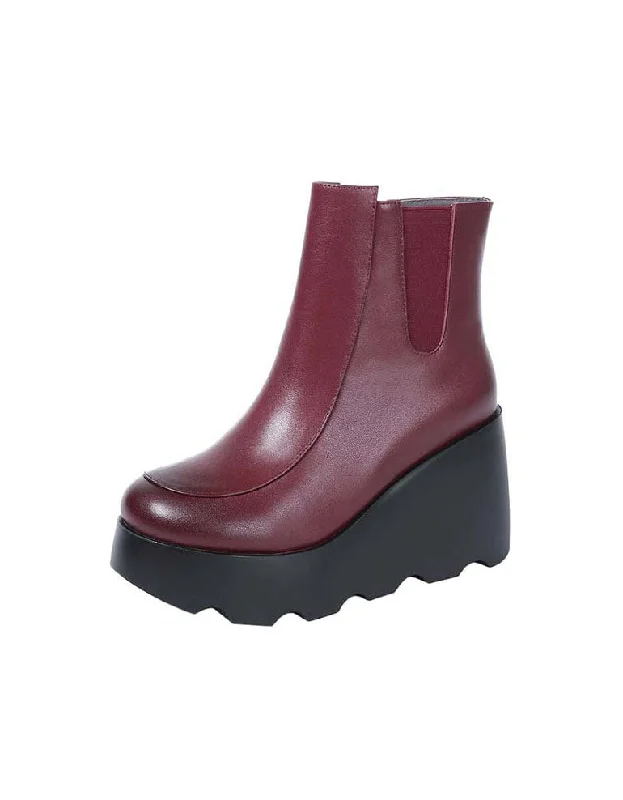 Unique Prints Side Elastic Handmade Retro Elegant Wedge Boots