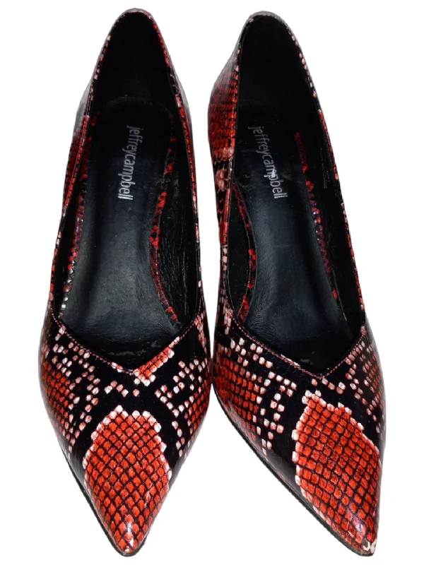 Embroidery Design Snakeskin Print Shoes Heels Stiletto Jeffery Campbell, Size 7.5