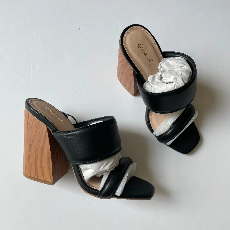 Fashion Innovation Black Shoes Heels Block Qupid, Size 9