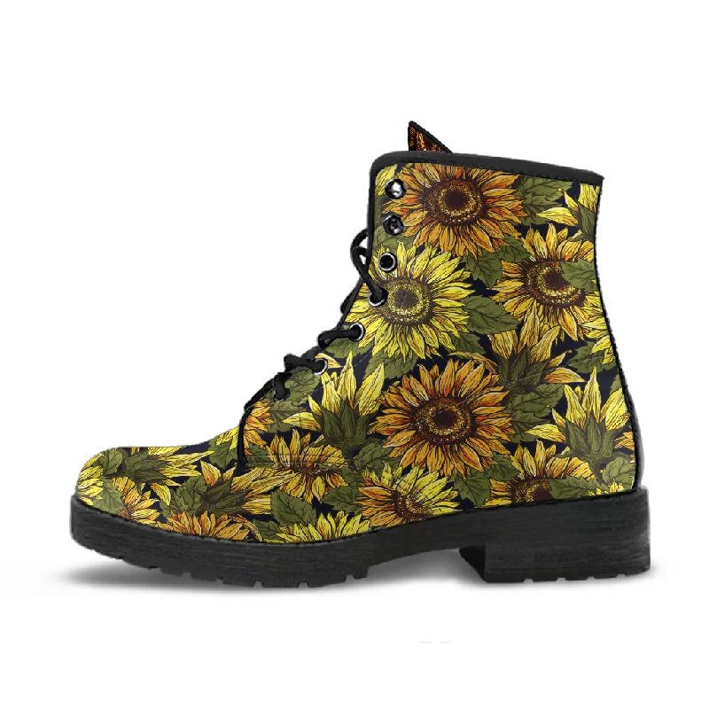 Fashionable Prints Sunflower Vegan Leather Boots
