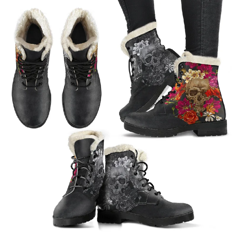 Comfortable Wear Skull and Roses Fur Boots