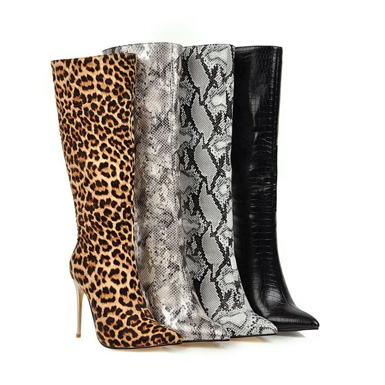 High-quality Design Women Printed High Heel Knee High Boots Stiletto Heels