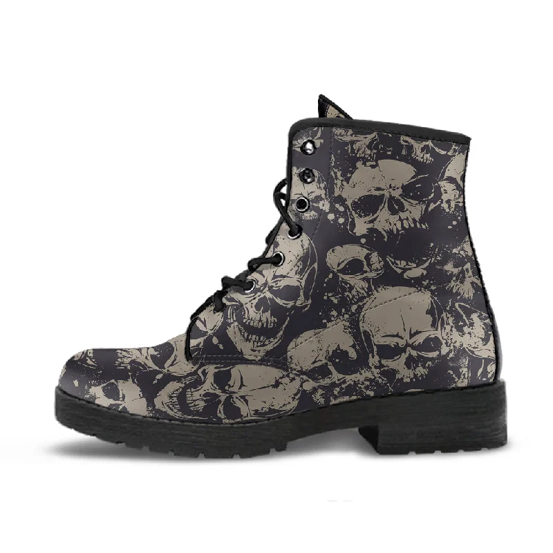 Classic Style Grey Skull - Vegan Leather Boots