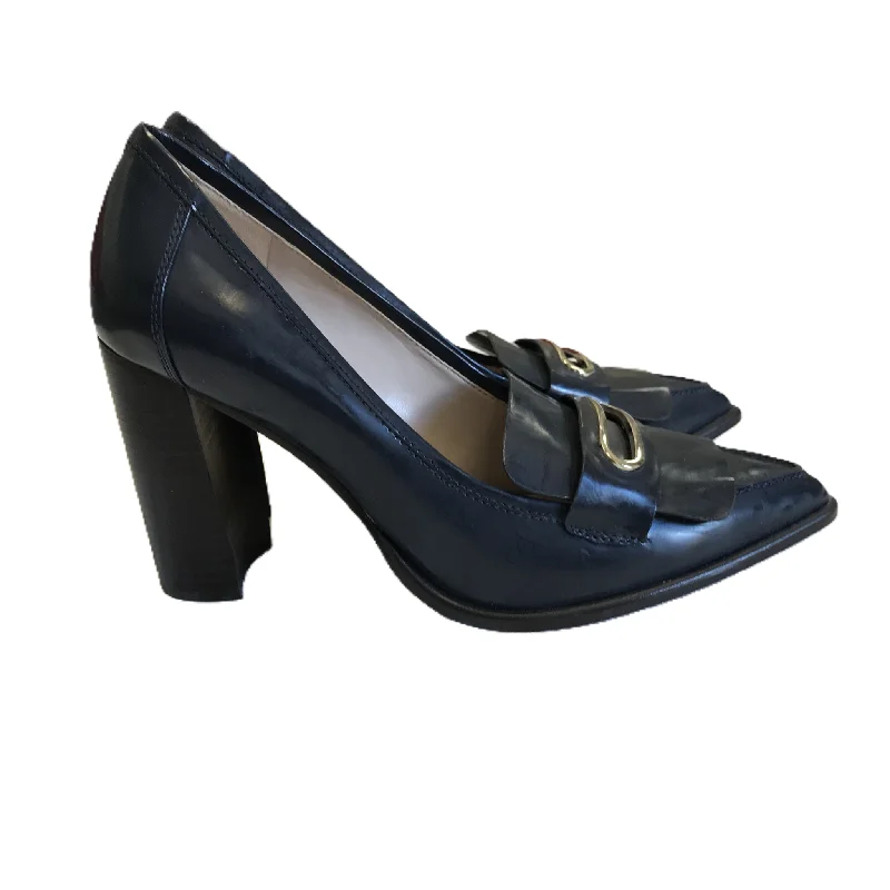 Fashionable Prints Navy Shoes Heels Block By Nine West, Size: 6.5
