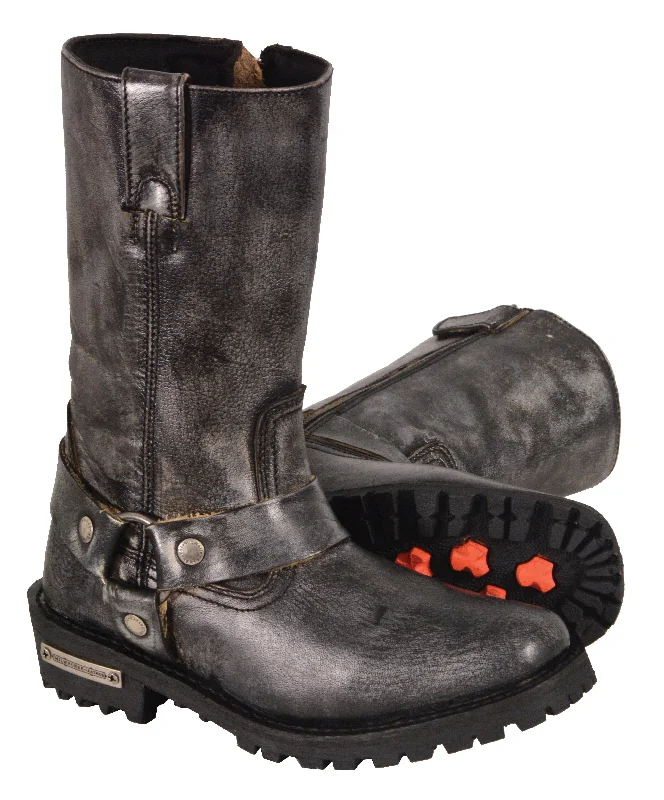 Celebrity Picks Womens Motorcycle Distressed Grey Leather 11 inch classic Boot with Side Zipper Celebrity Picks Womens Motorcycle Distressed Grey Leather 11 inch classic Boot with Side Zipper