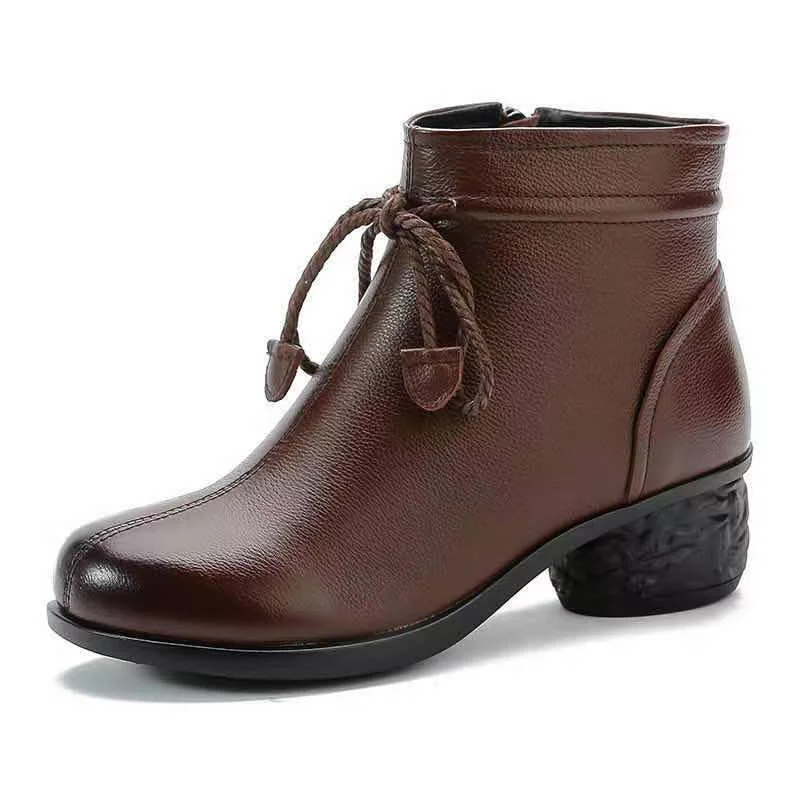 Exquisite Embroidery Women's Genuine Leather Zip Ankle Boots