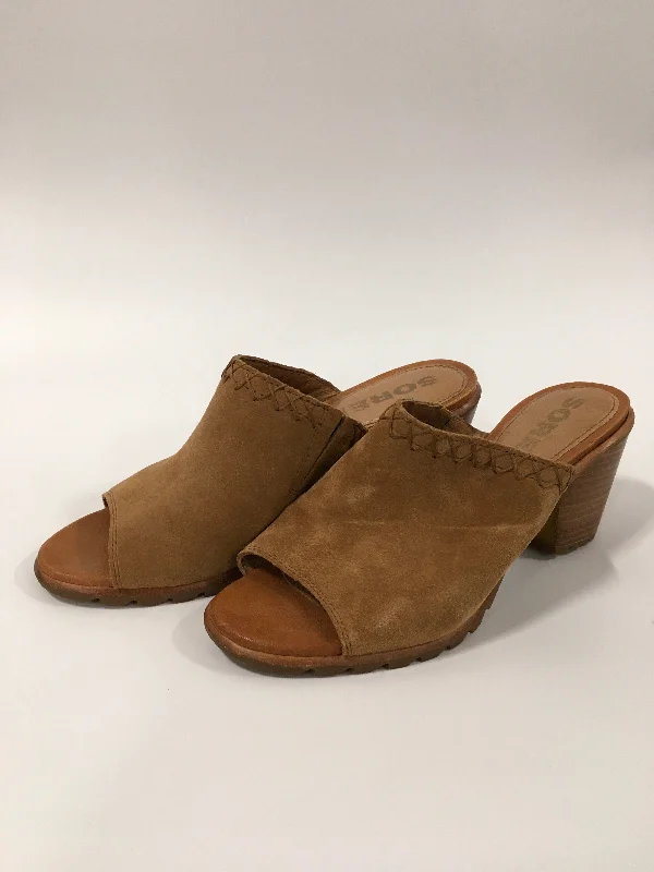 High-end Customization Tan Shoes Heels Block Sorel, Size 7.5