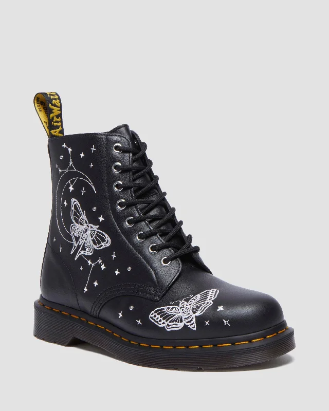 Romantic Data 1460 Celestial Moth Embroidered Lace Up Leather Boots