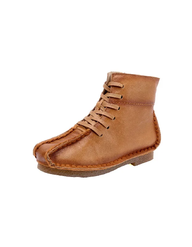 Minimal Style Square Toe Hand-Stitch Leather Retro Boots