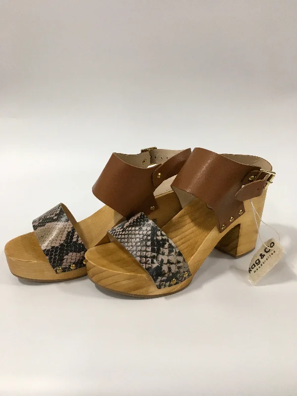 Tropical Style Brown Shoes Heels Block Rag & Co, Size 9