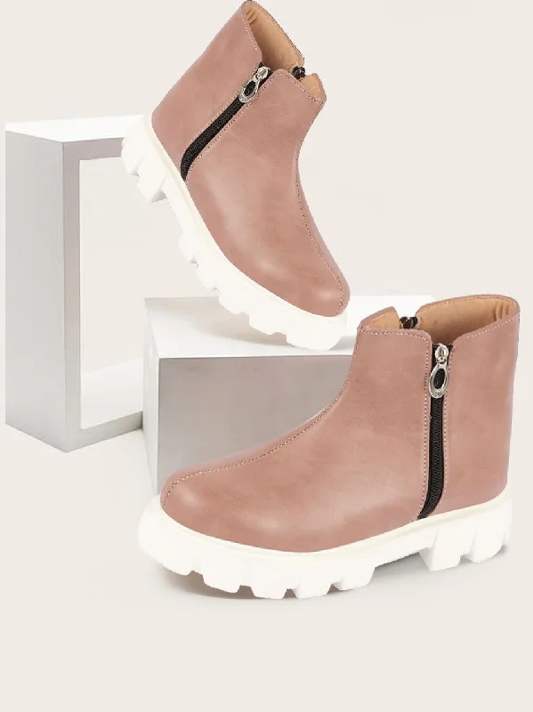 Body Design Women Peach Outdoor High Top Chunky Side Zipper Office Work Boots