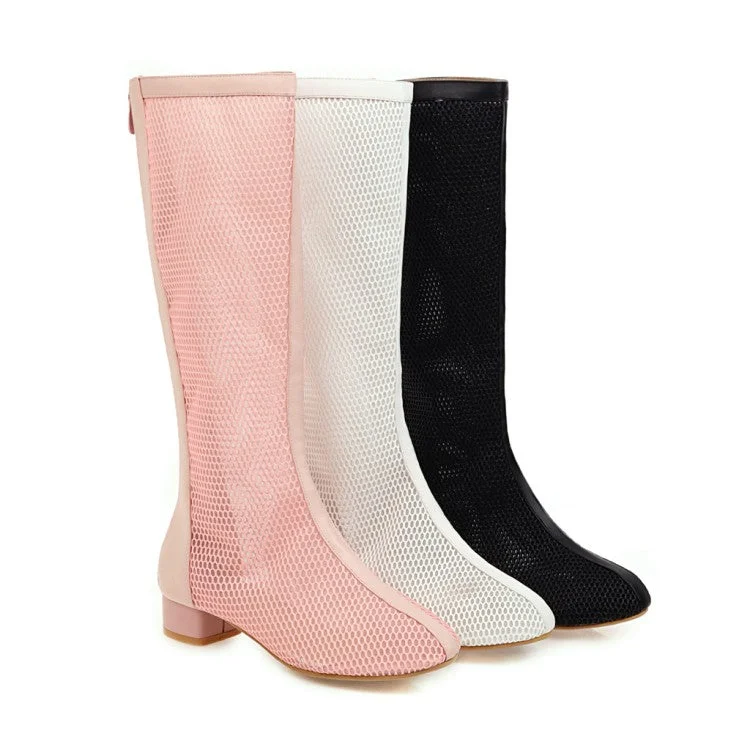 Embroidery Design Women Heels Mesh Knee High Boots