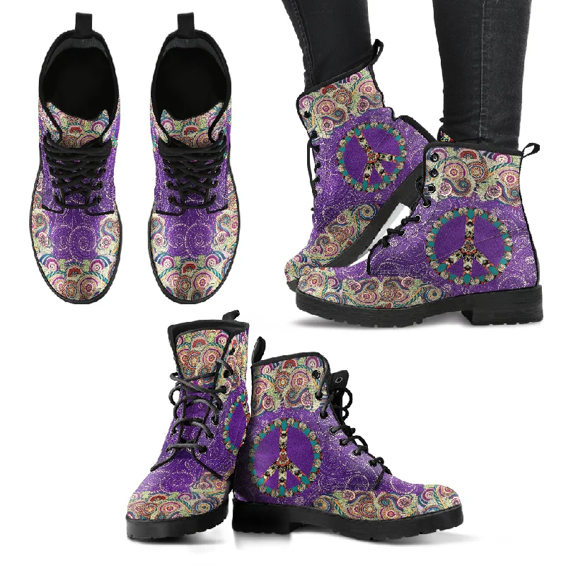 Luxury Style Peace Mandala Purple Handcrafted Boots
