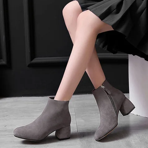 High Street Design Autumn Winter Women's High Heels Leather Short Boots