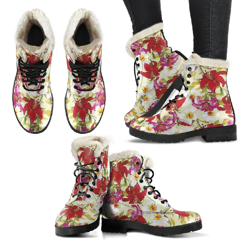 Noble And Elegant Floral - Fur Vegan Boots
