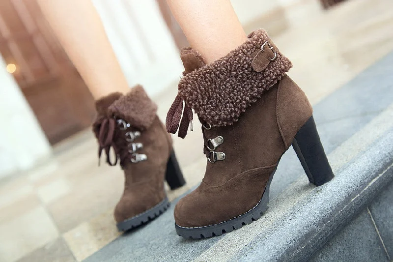 Fashion Selection Lace Up Ankle Boots Artificial Suede Platform High Heels Shoes Woman 3325