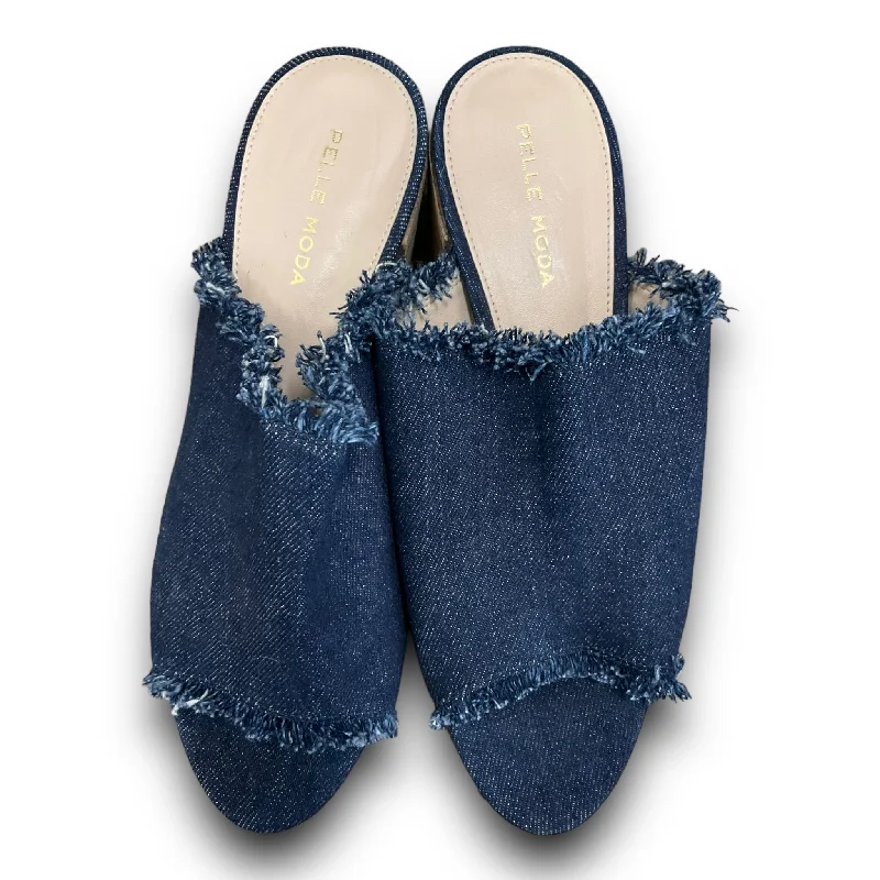 Embroidery Design Blue Denim Shoes Heels Block Clothes Mentor, Size 8
