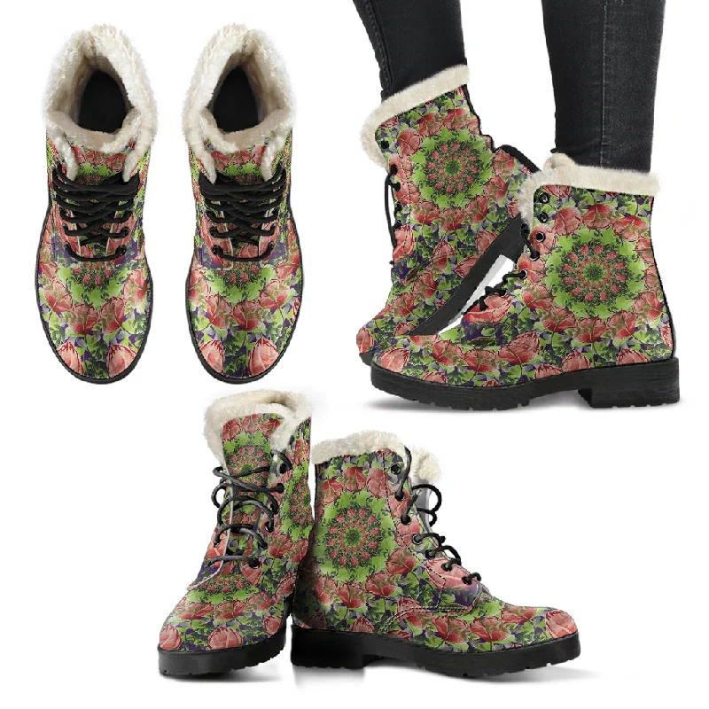 Modern Tailoring Watercolor Flowers - Fur Vegan Boots