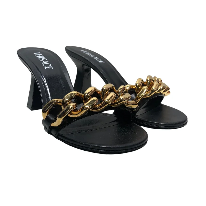 Practical Style VERSACE/Heels/EU 39/Leather/BLK/chain trimmed leather sandal