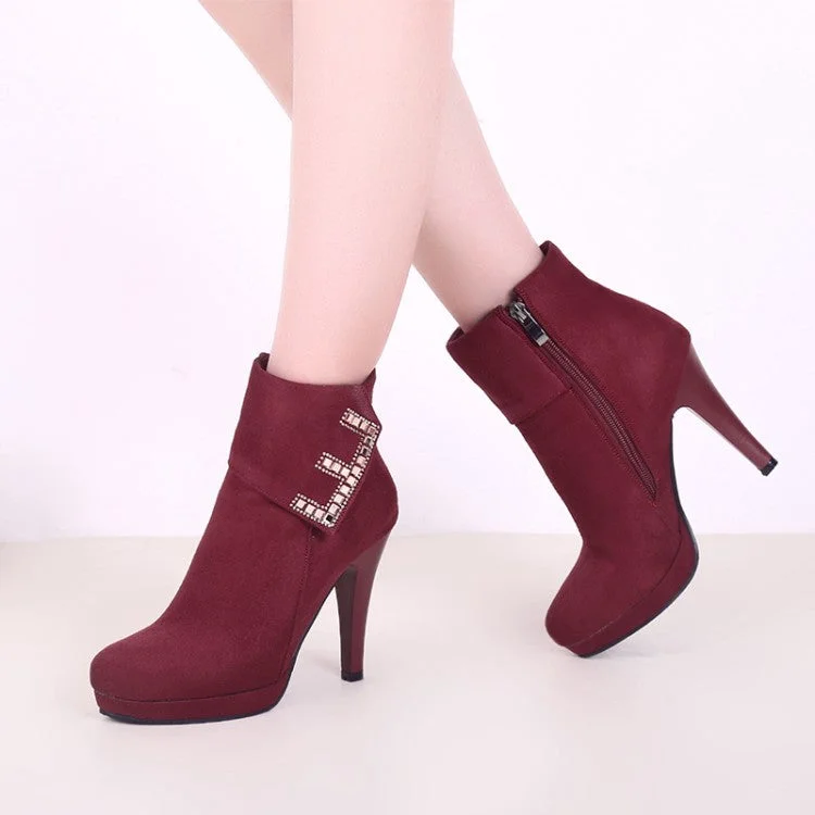Classic Style Rhinestone High Heels Platform Boots Shoes Woman