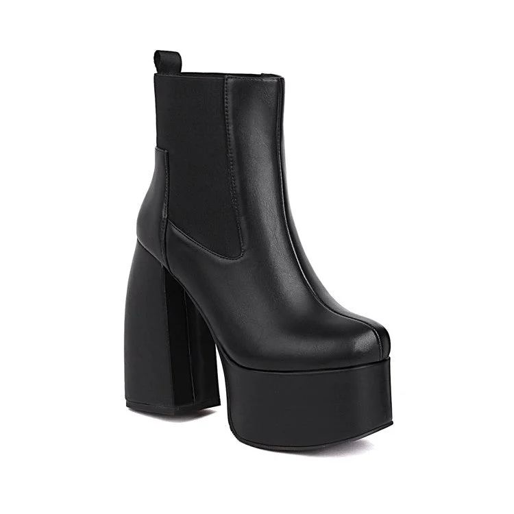 Romantic Temperament Glossy Stretch Block Chunky Heel Platform Ankle Boots for Women Romantic Temperament Glossy Stretch Block Chunky Heel Platform Ankle Boots for Women