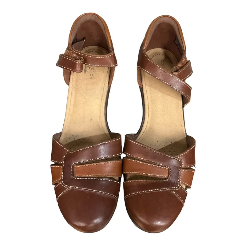Goddess Outfit Brown Shoes Heels Block Clarks, Size 7.5