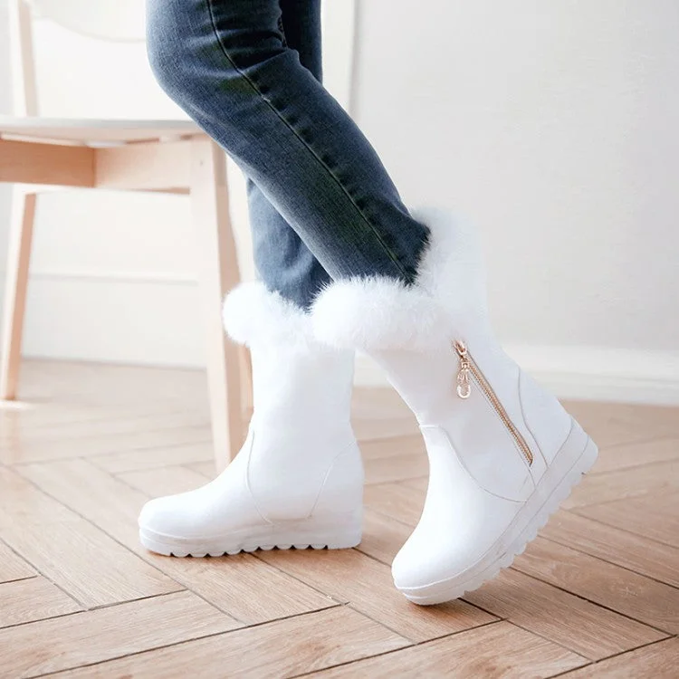 High-quality Styles Rabbit Fur Women Wedges Snow Boots Mid Calf Winter Platform Shoes Woman 2016 3466