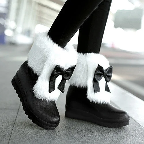 Artistic Temperament Rabbit Fur Snow Boots with Bow Winter Women Shoes
