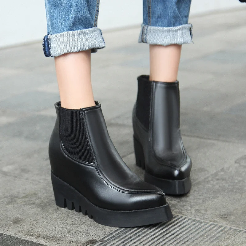 Personalized Design Black Wedges Boots Women Shoes Fall|Winter 11191501