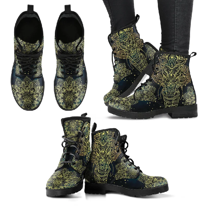 Minimal Classic Golden Elephant Mandala Handcrafted Boots