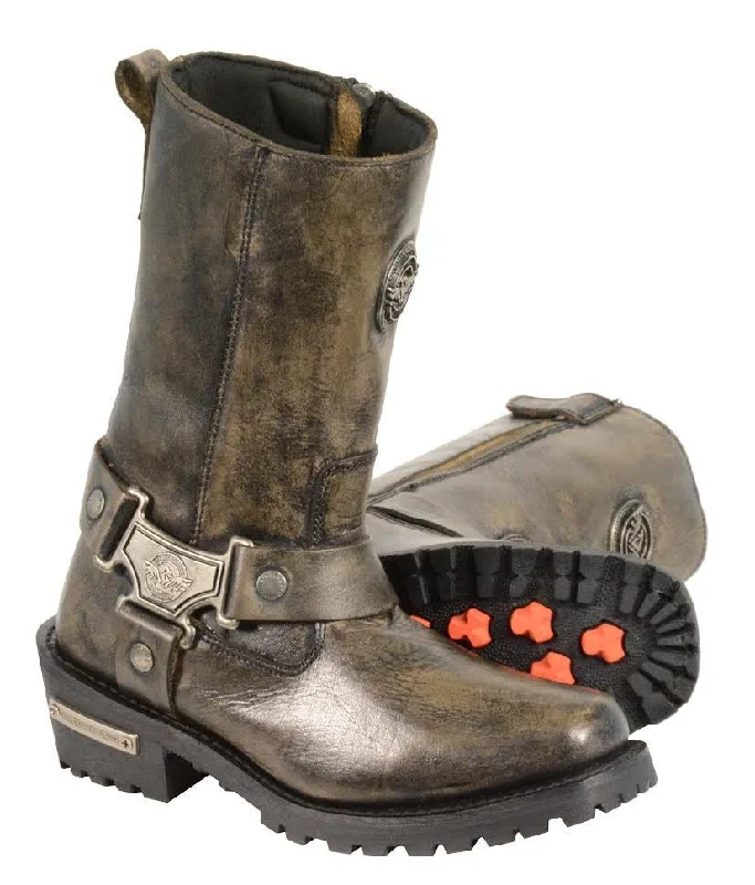 Urban Style Womens Motorcycle Distressed Brn Leather T Shape Boot with Side Zipper Urban Style Womens Motorcycle Distressed Brn Leather T Shape Boot with Side Zipper