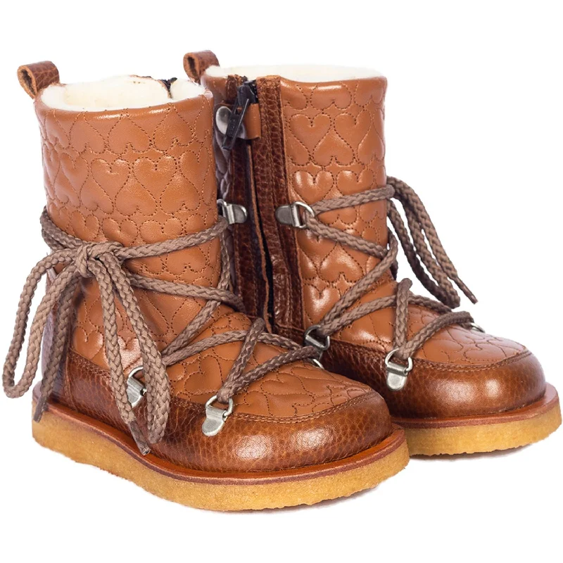 Versatile Itinerary Angulus Cognac/Cognac Tex boot with hearts, laces and zipper